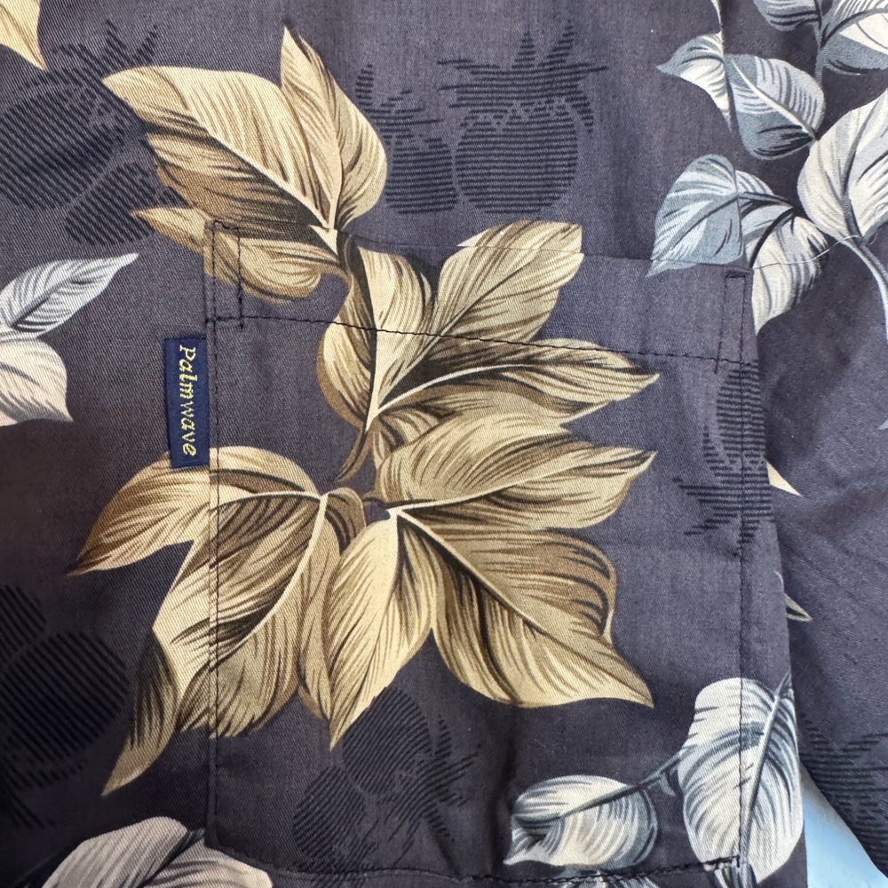 Men's Tropical Leaf Print Shirt - Black and Tan - Picture 3 of 4